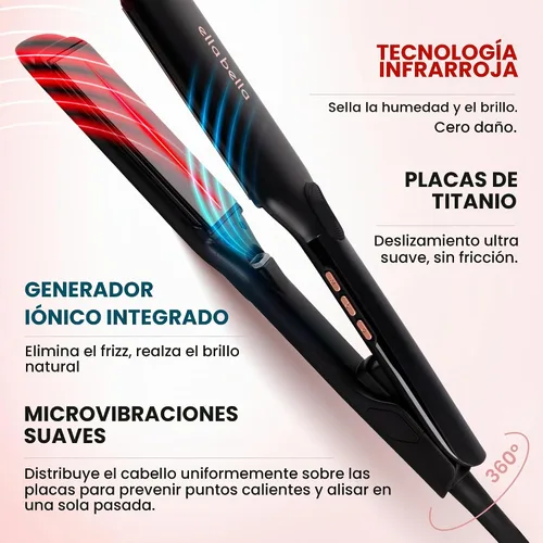 Vista 4 de ELLA BELLA® Plancha plana de titanio para alisar el cabello (con infrarrojos) • Alisador de pelo profesional • Pantalla digital para controlar