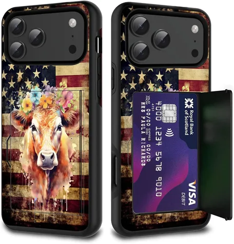 Vista 78 de Funda para tarjetas de crédito, doble capa híbrida a prueba de golpes, protección contra caídas con función atril para iPhone 17 de 6.3 pulgadas