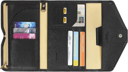 Vista 13 de ZOPPEN Cartera de viaje con bloqueo RFID multiuso (Ver.4) Portatarjetas de pasaporte y vacunación ComboTri-fold Document Organizer Travel #15 Azul
