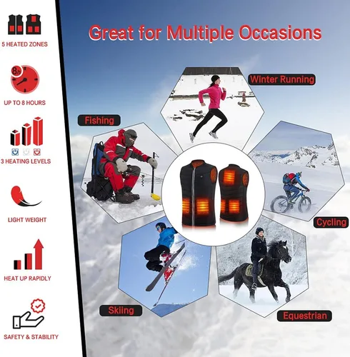 Vista 5 de Heated Vest for Men Women with Battery Pack Included USB Electric Heating Vest Rechargeable Lightweight Warming vests