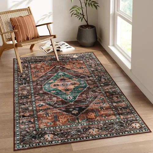 Vista 19 de Beeiva Alfombra bohemia lavable de 2 x 3 pulgadas, tapete ultra fino para puerta de entrada interior, tapete antideslizante para puerta delantera