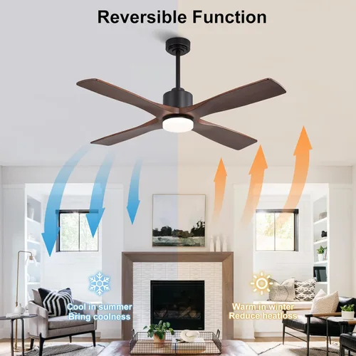 Vista 6 de LEDLUX Ventiladores de techo de 48 pulgadas con luces, ventilador de techo moderno con luz, control remoto de 6 velocidades, 4 aspas de madera Negro