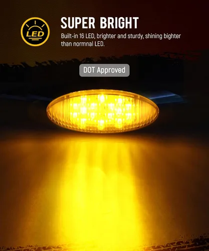 Vista 2 de Partsam 10 luces marcadoras LED de 6.5" [Aprobadas por DOT], Luces de gálibo ovaladas ámbar de 16 LEDs con bisel cromado, Reemplazo de luz Panelite