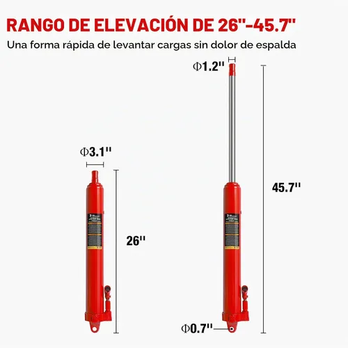 Vista 2 de Big RED AQD3TR Gato Hidráulico de Ariete Largo de 3 Toneladas Cilindro de Grúa de Motor de Servicio Pesado con Base de Horquilla y Bomba de Pistón
