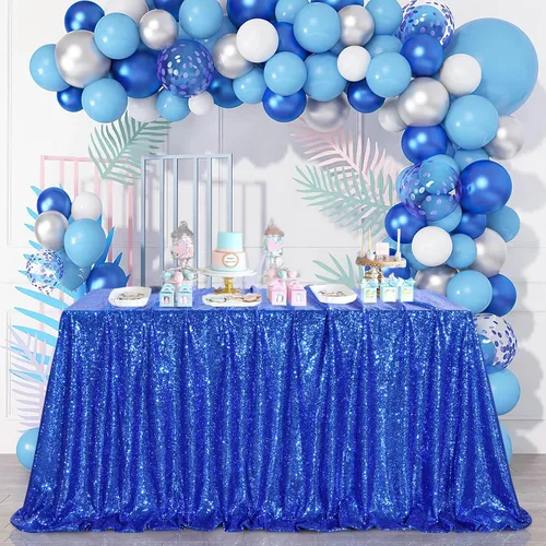 Vista 43 de Mantel brillante de 48.0 x 79.9 in, con lentejuelas doradas, para decoración de mesa de Halloween Azul bebé