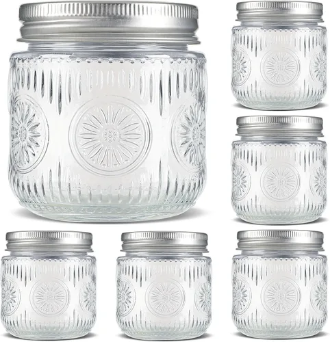 Vista 10 de Tarros de Albañil de 8 oz - Tarros de Vidrio Pequeños Vintage con Tapas de Metal Plateadas, Tarros de Conserva de Boca Regular, Seguros