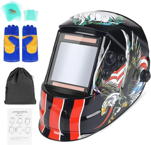 Vista 7 de Casco de soldadura con oscurecimiento automático, máscara de soldador de 3.94 x 3.66 pulgadas, vista grande, color real, alimentado por energía