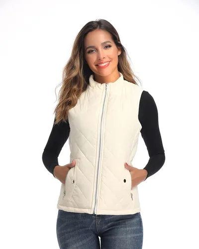 Vista 5 de Chaleco para exteriores de mujer, chaleco acolchado ligero con cremallera y cuello alto.