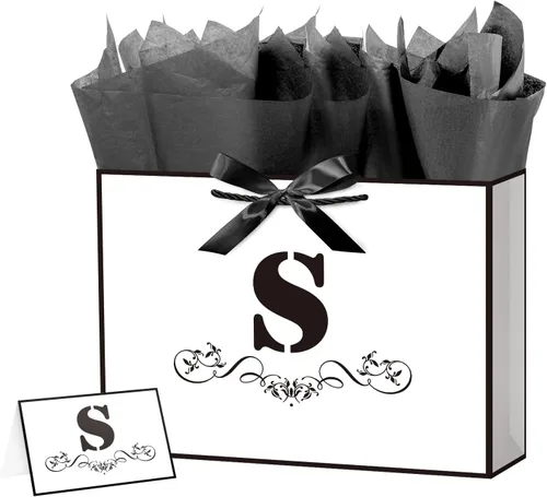 Vista 11 de ysmile Bolsa de regalo de letras con papel de envoltura para hombres, mujeres, niños y niñas, bolsa de papel grande de 16 pulgadas, color blanco