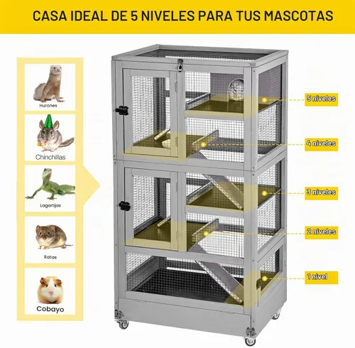 Vista 4 de Aivituvin Jaula de hurón grande para chinchilla, marco de metal, jaula para ratas, 5 niveles