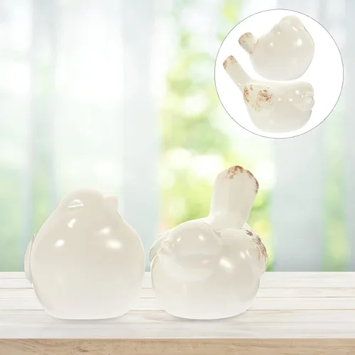 Vista 3 de Veemoon Decoración de pájaros de cerámica blanca, 2 piezas, figuras de pájaros de escritorio, adorno de porcelana, pequeño gorrión, estuado