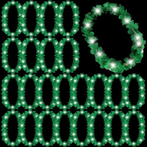 Vista 27 de 24 piezas de collar de flores de Leis hawaianas con luces LED, para playa, tropical, carnaval, fiesta, suministros de boda, Luau para bailes de Azul