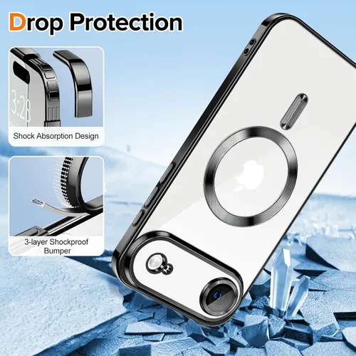 Vista 5 de Hython Funda magnética transparente para iPhone Air con protector de lente de cámara [compatible con MagSafe] con borde chapado de lujo, funda