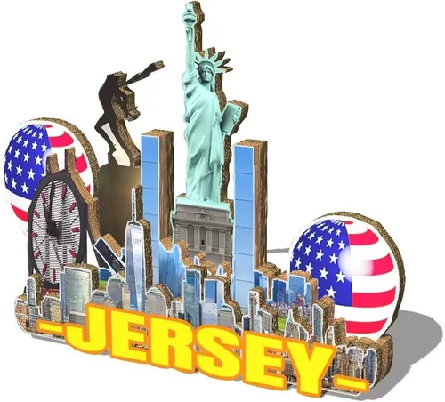 Vista 2 de Imán de la ciudad de Jersey de los Estados Unidos imán de madera 3D hitos de viaje coleccionables recuerdos decoración hecha a mano