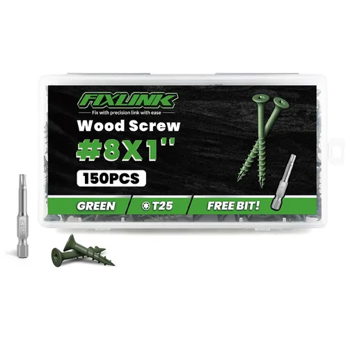 Vista 29 de Tornillos de madera de 1 pulgada, tornillos de cubierta FIXLINK #8 x 1, 150 piezas, con revestimiento epoxi, T25 Star Bit con revestimiento