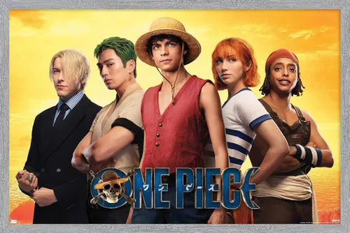 Vista 16 de Trends International Netflix One Piece - Póster de collage de pared, 14.72 x 22.37 pulgadas, versión enmarcada de madera de granero