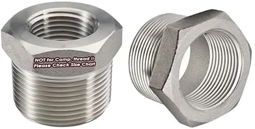 Vista 17 de Beduan - Buje reductor hexagonal de acero inoxidable, 1" macho NPT a 1/2" hembra NPT, accesorio adaptador para tubería de fundición reductor