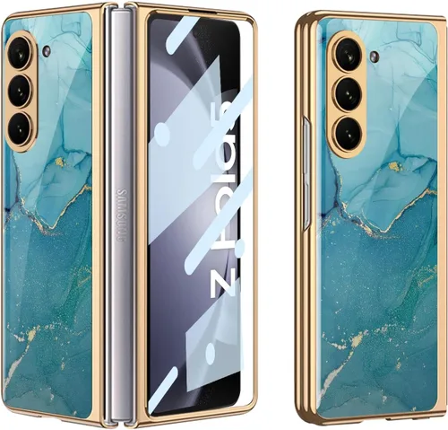 Vista 30 de Funda para Galaxy Z Fold 5, elegante marco galvanizado con vidrio estampado, protector de pantalla integrado compatible con Samsung Galaxy Z Fold 5