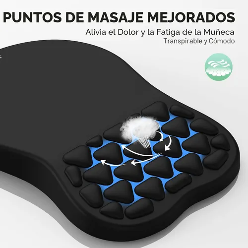 Vista 2 de TECKNET Alfombrilla ergonómica para mouse con reposamuñecas, diseño de masaje suave y cómodo Memory Foam and Non-Slip PU Base for Pain Relief