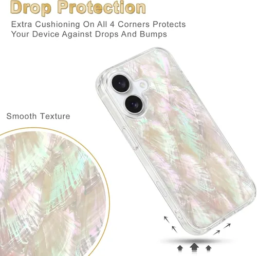 Vista 4 de Funda para iPhone 16 fabricada con concha marina genuina única, duradera, impresionante hermosa, protección contra caídas, funda estética de lujo