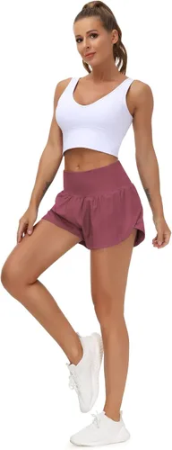 Vista 6 de THE GYM PEOPLE - Pantalones cortos deportivos de entrenamiento para mujer, con cintura alta, de secado rápido, con forro de malla y bolsillos