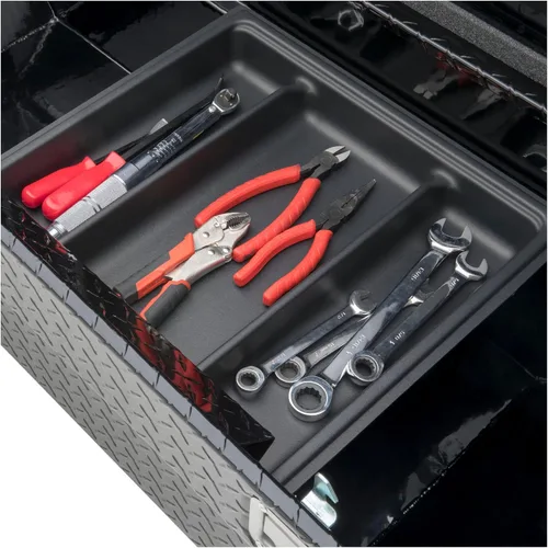 Vista 7 de UWS TBS-63-A-LP-BLK Caja de herramientas negra de aluminio con tapa biselada y aislante.