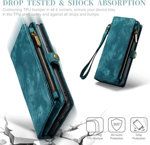 Vista 7 de Asuwish Funda de teléfono para Samsung Galaxy S23 5G con cremallera, funda desmontable con protector de pantalla de vidrio templado y tarjetero