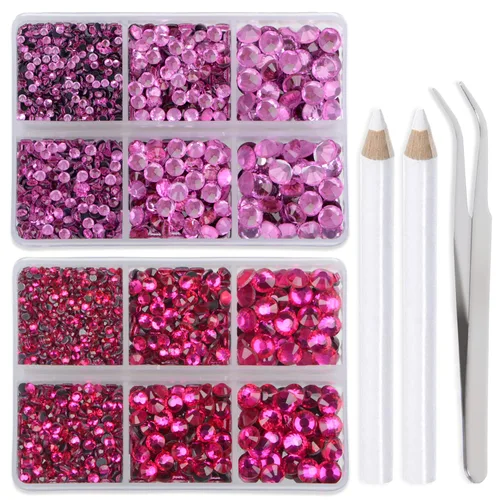 Vista 28 de LPBeads 6400 unidades de diamantes termoadhesivos de 12 colores con parte trasera plana, 5 tamaños mixtos, gemas de cristal redondas con pinzas