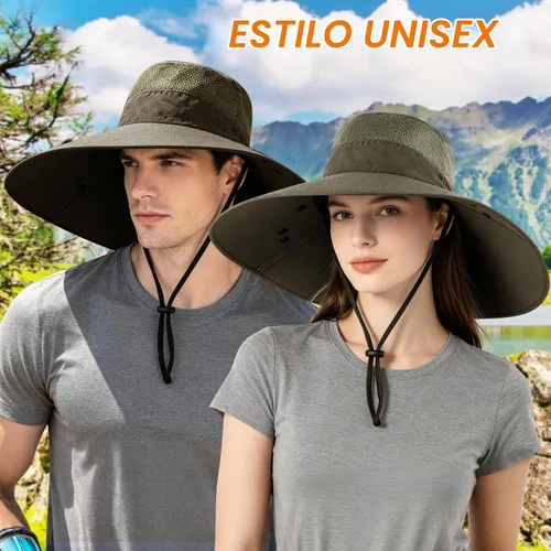 Vista 4 de Sombrero de pesca de ala súper ancha UPF 50+, sombrero de safari solar con solapa extraíble para el cuello