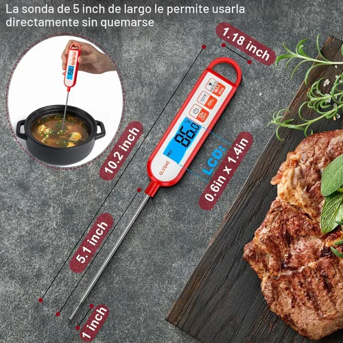 Vista 5 de GLVSAE Termómetro digital para carne, lecturas instantáneas en 1-2 segundos, termómetro de alimentos con sonda extendida, impermeable para cocinar