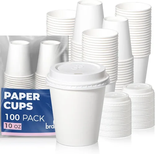 Vista 11 de Fit Meal Prep Paquete de 100 Tazas de Café Desechables de 4 oz con Tapas, Vasos de Papel Premium Para Llevar, Tazas de Café Caliente a Prueba