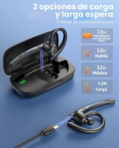 Vista 5 de New Bee Auriculares Bluetooth V5.1 72H Hablar Time Dual Mic con botón de silencio para negocios, auricular Bluetooth inalámbrico manos libres