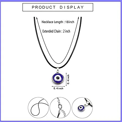 Vista 6 de Gargantilla con colgante de ojo malvado azul, collar de la suerte de cuerda de cuero para mujer