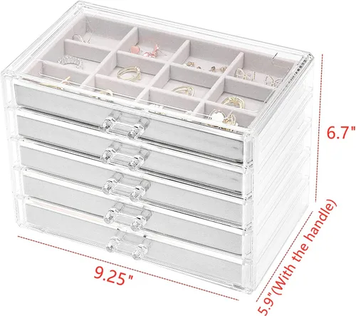 Vista 2 de Cq acrylic Organizador de joyas con 5 cajones Gris