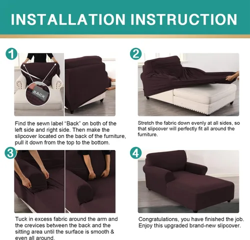 Vista 6 de Funda ajustada para sofá chaise lounge - Doble brazo, funda elástica - Protector de muebles lavable (Marrón, cuadros pequeños)
