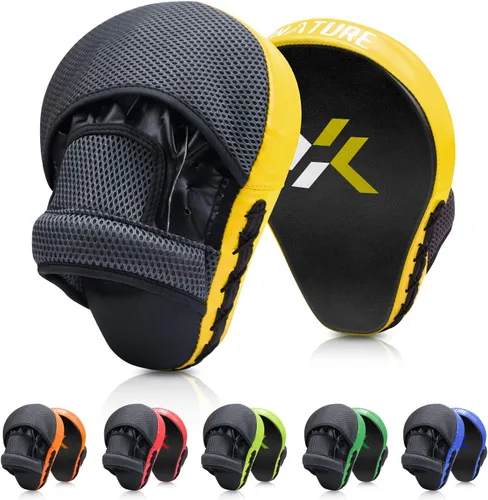Vista 7 de Xnature Curved Boxing Focus Mitts, MMA Punching Pads, Shock Absorbing Hook & Jab Training Pads for Boxing, Muay Thai & Kickboxing, Martial Arts Azul