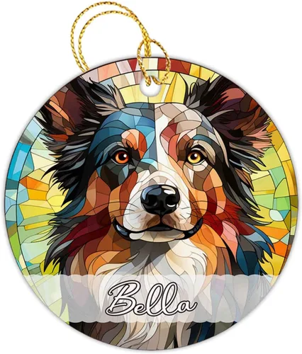 Vista 18 de Amstaff - Adornos personalizados para perros Amstaff para árbol de Navidad con nombre, adorno estilo vitral para perros, regalos para amantes