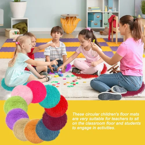Vista 6 de YEXEXINM Paquete de 10 tapetes redondos de 16 pulgadas para niños, tapetes redondos de suelo para niños, suaves y coloridos, alfombra educativa