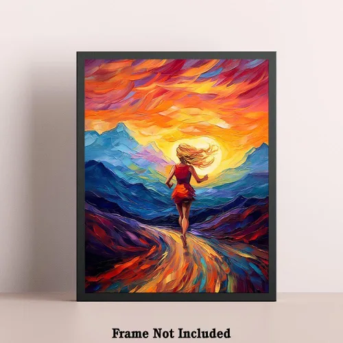 Vista 5 de Bestbuddy Pet 11x14 sin marco noche estrellada chica corriendo al sol deportes al aire libre atleta familia amor familia pintura al óleo impresión