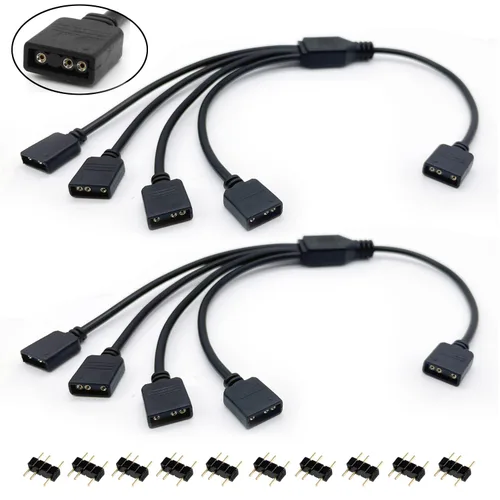 Vista 8 de Cable Divisor ARGB, Cable de Extensión Divisor RGB Direccionable de 1 a 2 Hembra a Hembra 5V 3 Pines Cable de Sincronización LED ARGB para Extender