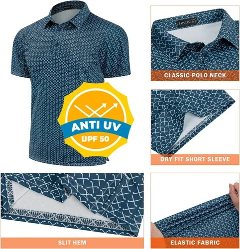 Vista 52 de TAPULCO Camisetas tipo polo de secado rápido para hombre, diseño de camuflaje, atléticas, ligeras, transpirables, casuales, para golf