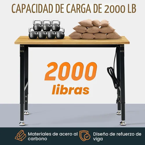 Vista 4 de SPECRAFT Banco de trabajo ajustable de servicio pesado con 4 tomas de corriente de CA y 2 puertos USB, capacidad de 2000 libras, superficie