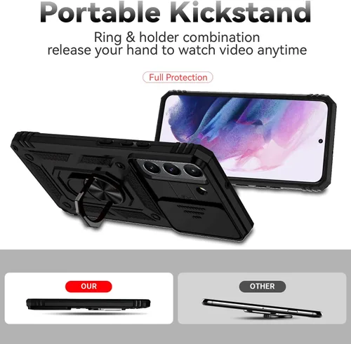 Vista 7 de Funda para Samsung Galaxy S22 con cubierta para lente de cámara, protector de pantalla HD, doble capa de grado militar, probada contra caídas