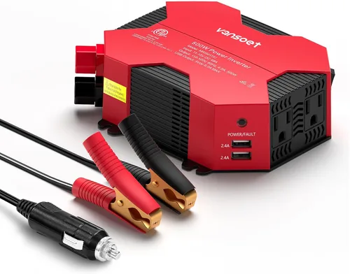 Vista 8 de Inversor de corriente de 200W para automóvil, DC 12V a 110V AC, convertidor con [PD 30W y 15W] USB C de carga rápida/3.0A, puertos de carga USB
