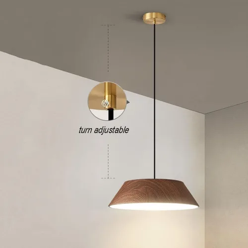 Vista 6 de Moderna lámpara colgante LED de madera retro de granja, lámpara de suspensión ajustable rústica antigua para comedor, isla de cocina, cerca