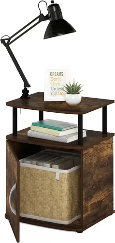 Vista 5 de Furinno Jaya - Mesita de noche con puerta, color ámbar y negro