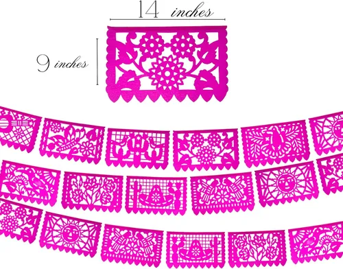 Vista 5 de Pancartas rosadas de Picado Picado, decoraciones de fiesta temática mexicana rosa, banderas mexicanas, decoraciones colgantes de fiesta de México
