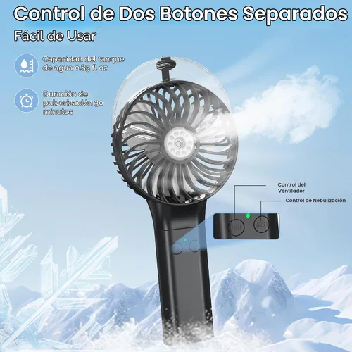 Vista 4 de COMLIFE Ventilador de nebulización portátil de mano, funciona con batería recargable de 3000 mAh, plegable de 180°, mini ventilador personal