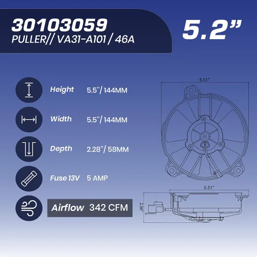 Vista 3 de Spal 30103059 - Ventilador extractor de 5.2 pulgadas, 12 voltios, hoja recta, alto rendimiento, 342 cfm, VA31-A101/46A, conector sellado