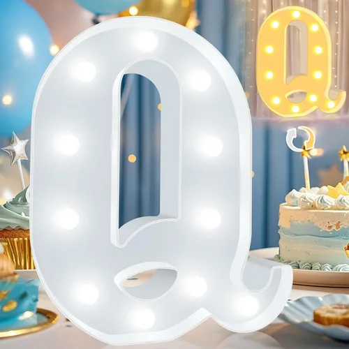 Vista 16 de Pooqla Letras con luces LED de marquesina, letras decorativas iluminadas en blanco cálido y blanco frío, letras del alfabeto iluminadas para niños